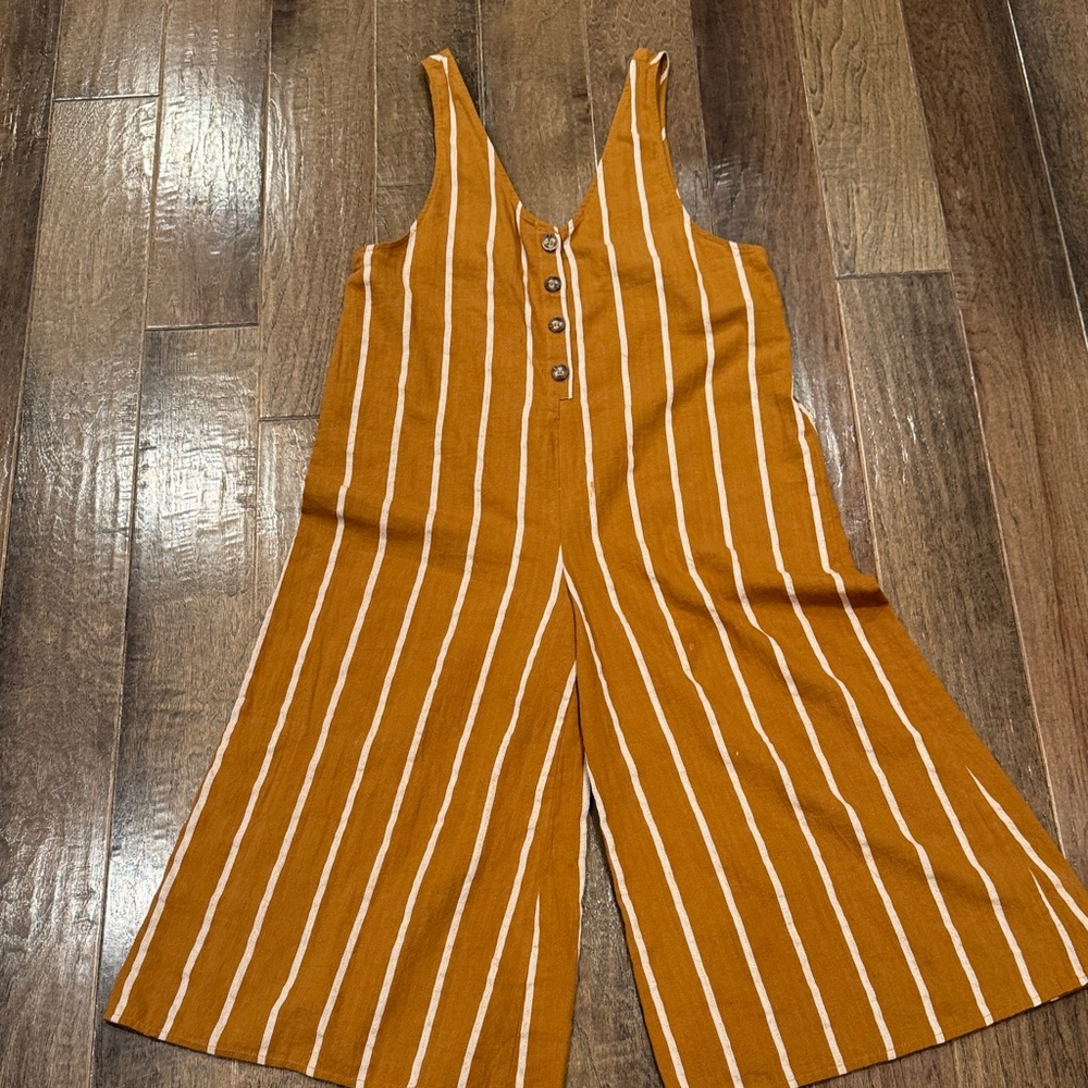 Excellent condition! Blu Pepper Mustard-Striped Wide Leg Jumpsuit